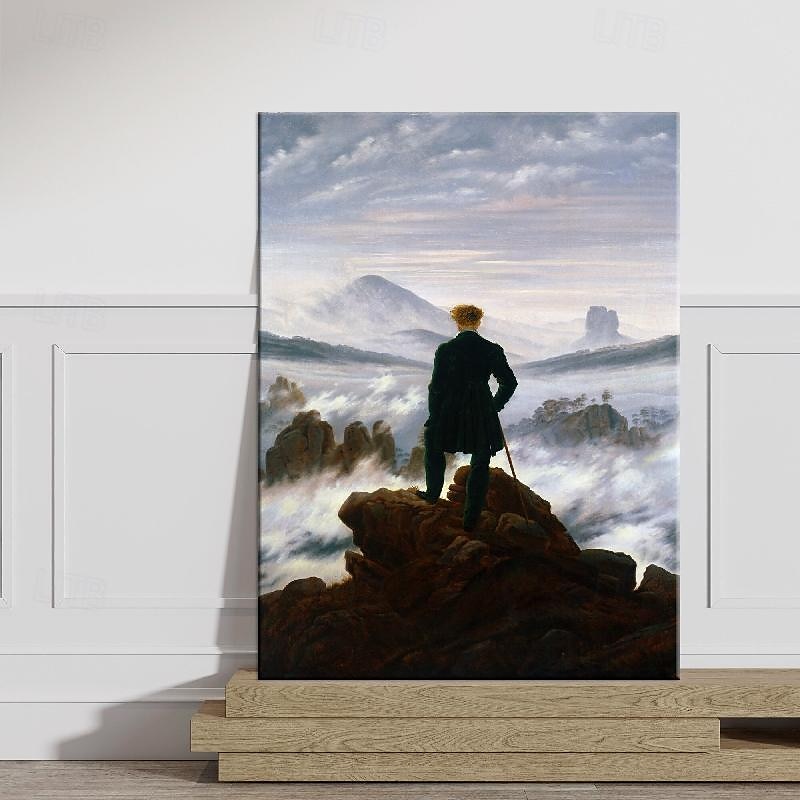 Ölgemälde Caspar David Friedrich, handgemalter Wanderer über dem Nebelmeer, Ölgemälde von Caspar David Friedrich, Gemälde auf Leinwand, große Wandkunst, Raumdekoration, Bürodekoration, Geschenk für 2025 - $302.29 –P3