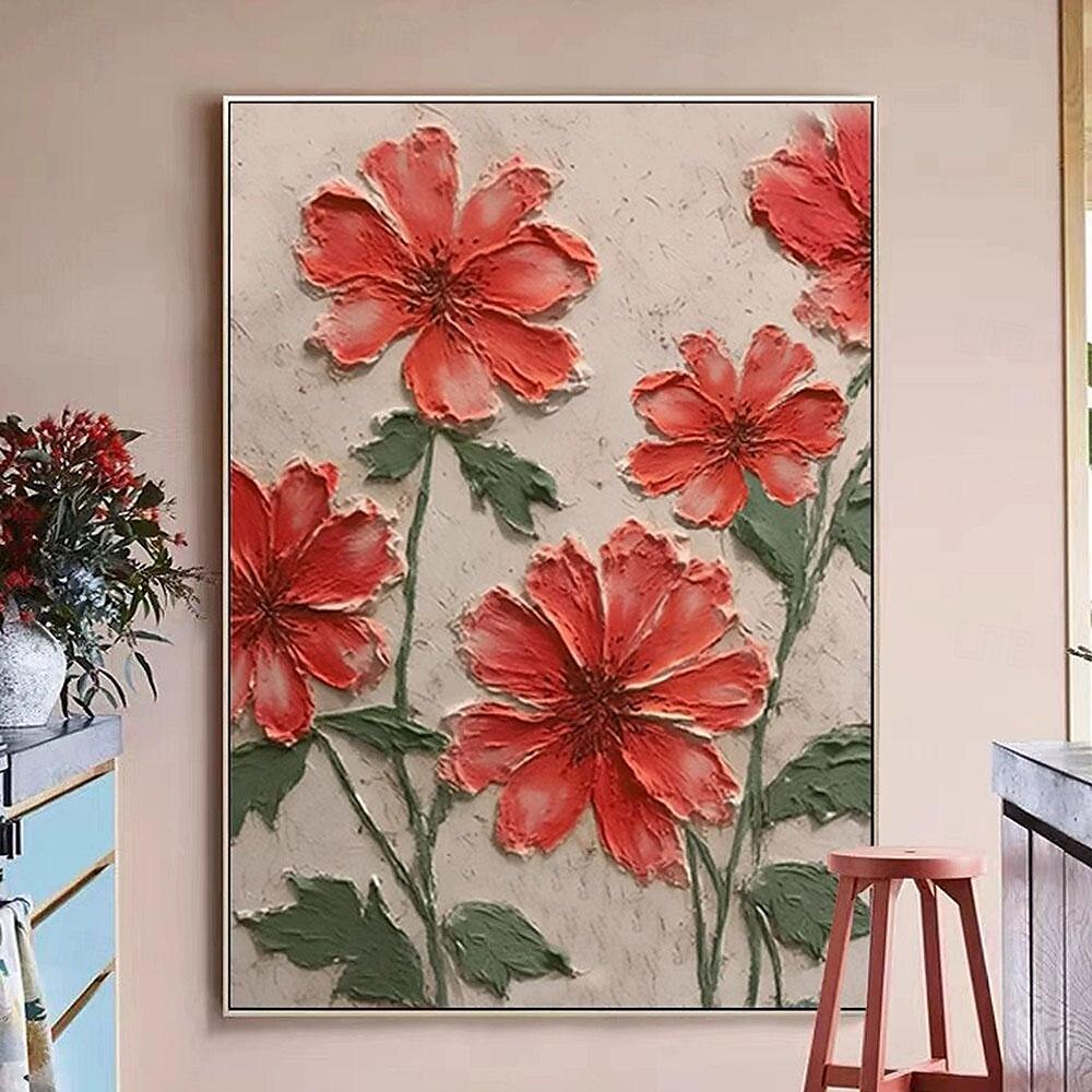 ręcznie malowane 3d teksturowane czerwony kwiat malarstwo ręcznie robione czerwone kwiaty malowanie 3d teksturowane czerwony kwiat obraz olejny wall art impresjonistyczny obraz na płótnie do sypialni 2025 - $116.99 –P3