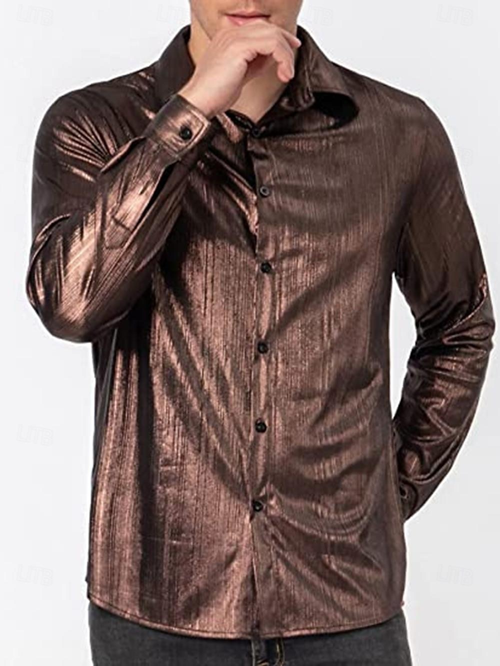 Disko 1980er Glänzend Metallisch Bluse / Hemd Maskerade Disco Einfarbig Herren Karnevalskostüm Maskerade Party / Abend Pride Parade Pride-Monat Erwachsene Hemd 2025 - $23.99 –P7