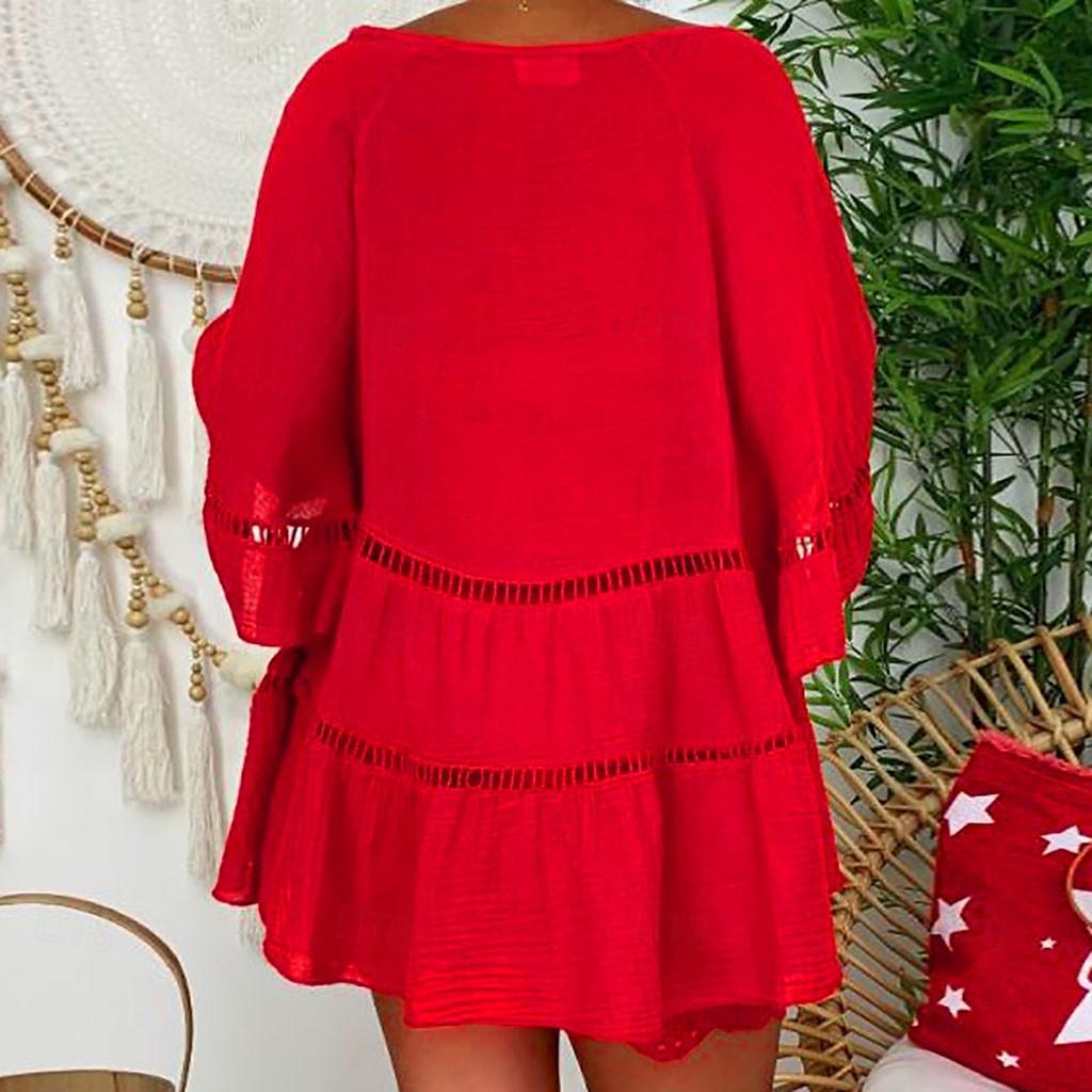 Femmes Chemise Chemises inspirées du lin Chemisier Uni Mode Col en V Rue Quotidien Découpé Longue Blanche Jaune Rouge Marron Été de 2025 ? $25.99 –P2