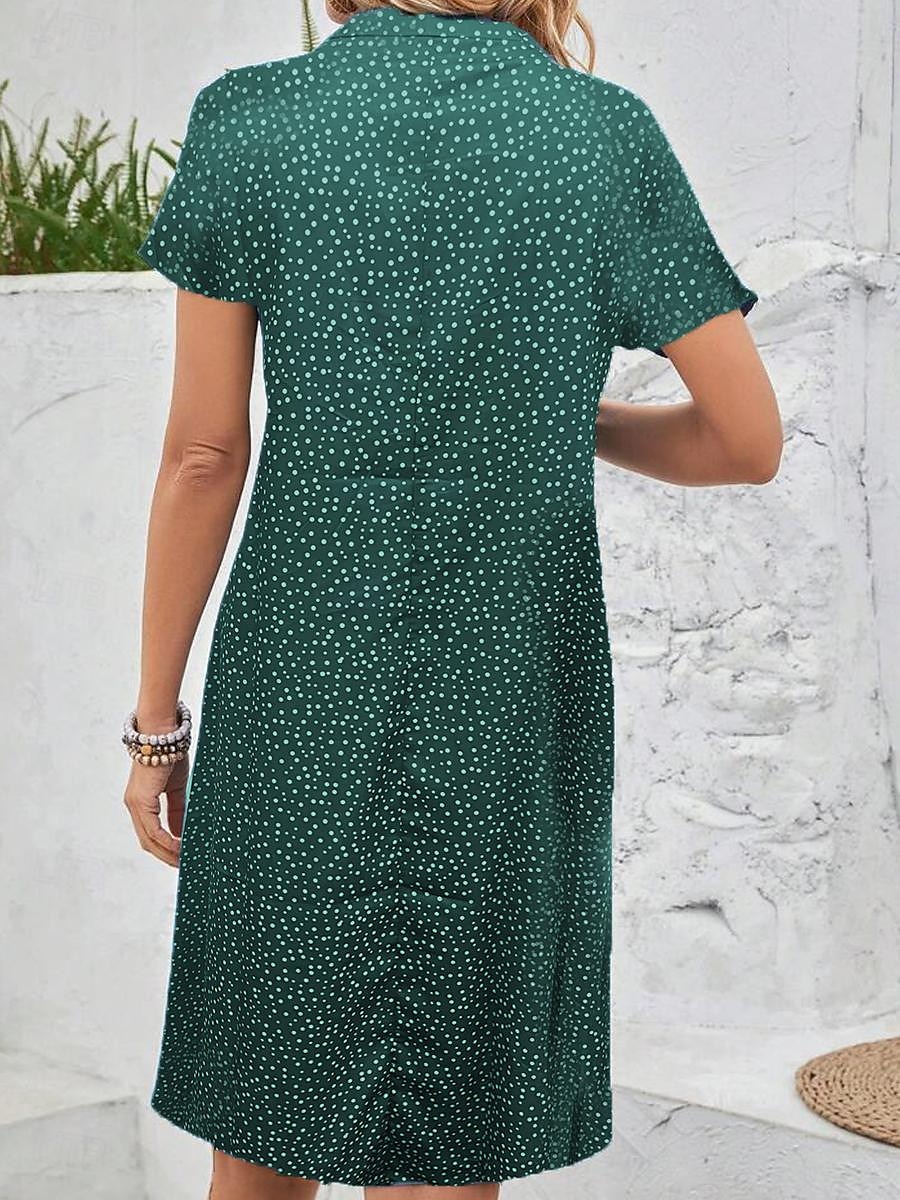 Robe courte à pois et ourlet à volants pour femme, col chemise, décontractée, manches courtes, pour tous les jours, été de 2025 ? $33.99 –P4