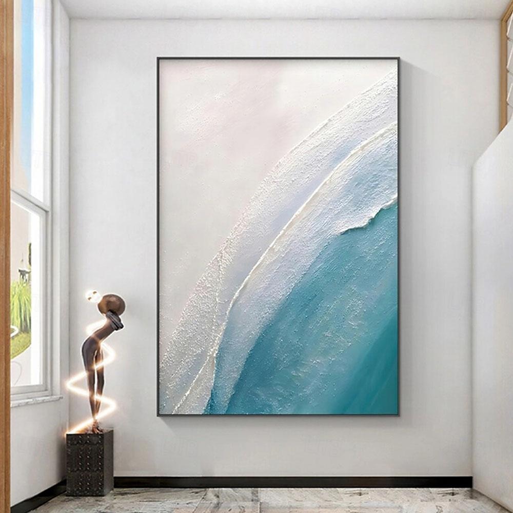 ručně malovaná modrá texturovaná minimalistická olejomalba ruční nástěnné umění obloha a oceán malba obloha a oceán olejomalba ručně vyráběná vlna a pláž olejomalba 2025 - $125.99 –P5