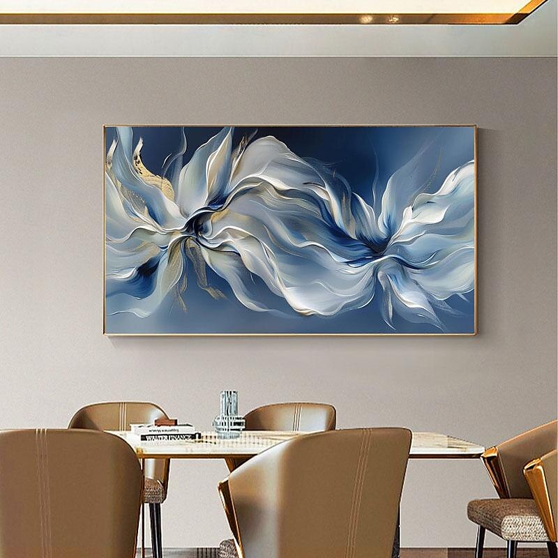 handgemachtes abstraktes Blüten Ölgemälde auf Leinwand groß original strukturiert blau weiß Blume Wand kunst individuell modern Zuhause Wohnzimmer Dekor Geschenk kein Rahmen 2025 - $141.99 –P5