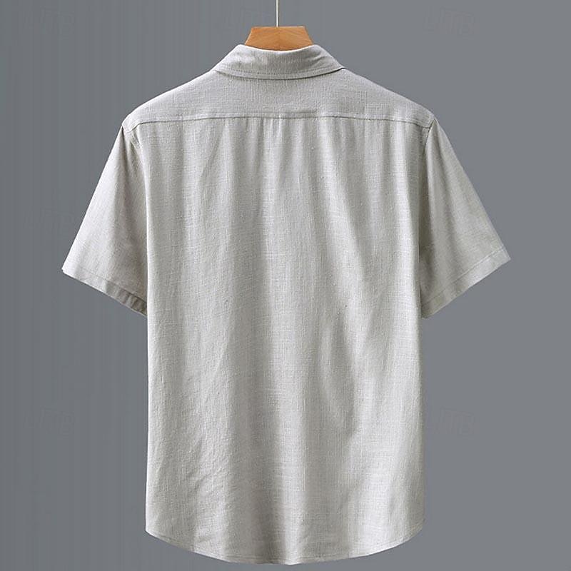 Miesten Paita Pellava paita Rento paita Button Up paita Puuvillainen paita Tavallinen Loma Katu Valkoinen Vaalean harmaa Tumman harmaa Beesi Lyhythihainen Sänkyjen avaus Kesä Vaatetus Painike alas 2025 - $36.99 –P5