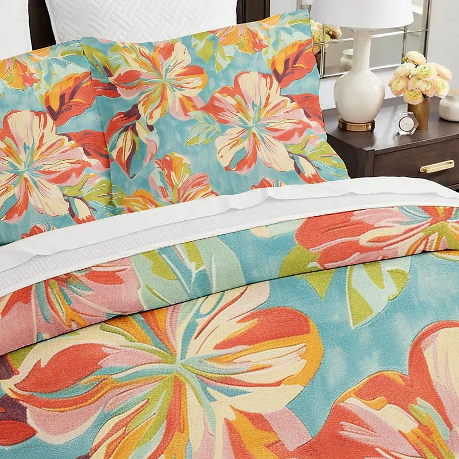 100 % bomull blommigt färgglatt bläck påslakan 3-delat set för sommar mjuk hudvänlig långvarig hotellsäng bekväma set 1 påslakan 2 örngott 2025 - $60.99 –P2