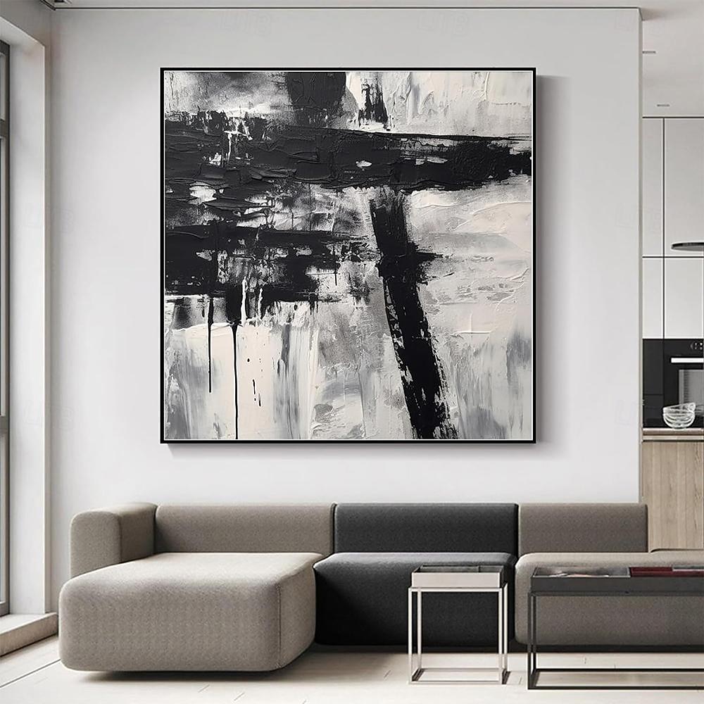 handgemachtes Ölgemälde Acryl Leinwand Wandkunst Dekoration minimal schwarz und weiß abstrakte Textur für Wohndekor gerollt rahmenloses ungedehntes Gemälde 2026 - $61.99 –P1
