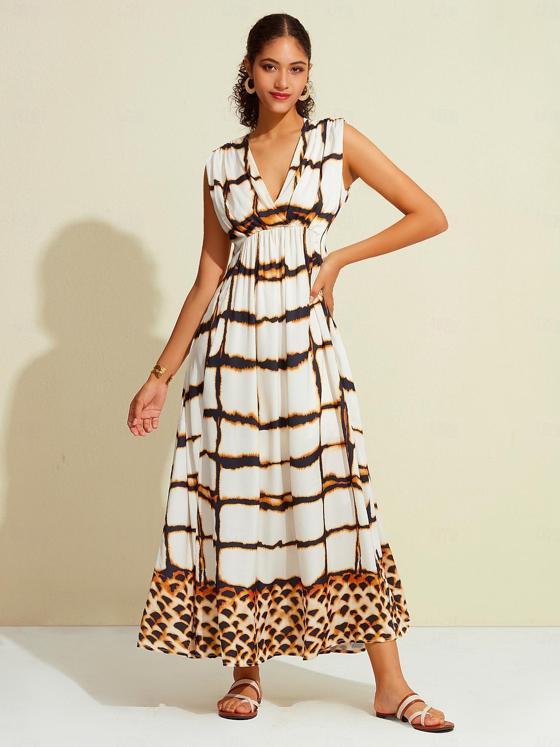 Satynowa sukienka maxi w panterkę ze skrzyżowanym przodem, bez rękawów 2025 - $114.99 –P6