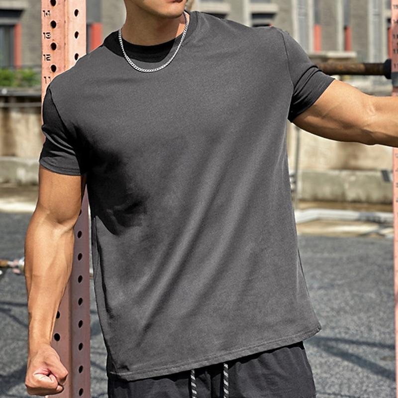 Men's Solid Colored Running T-Shirt Summer Short Sleeve Casual Athleisure Cotton Quick Dry Soft Breathable Gym Workout Running Walking Jogging Dark Grey Black White Sportswear Activewear 2026 - $20.99 –P7