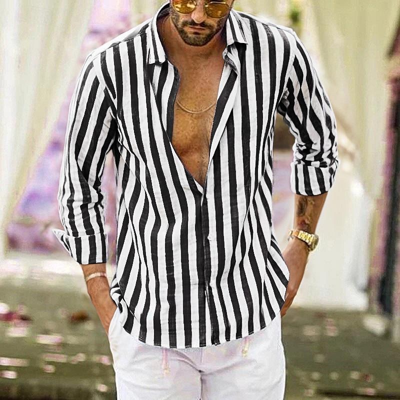 Herren Hemd Leinenhemd Sommerhemd Freizeithemd Strandhemd Knopfhemd Gestreift Urlaub Ferien Schwarz Gelb Rosa Rot Langarm Umlegekragen Frühling & Herbst Bekleidung Button-Down 2025 - $28.99 –P11