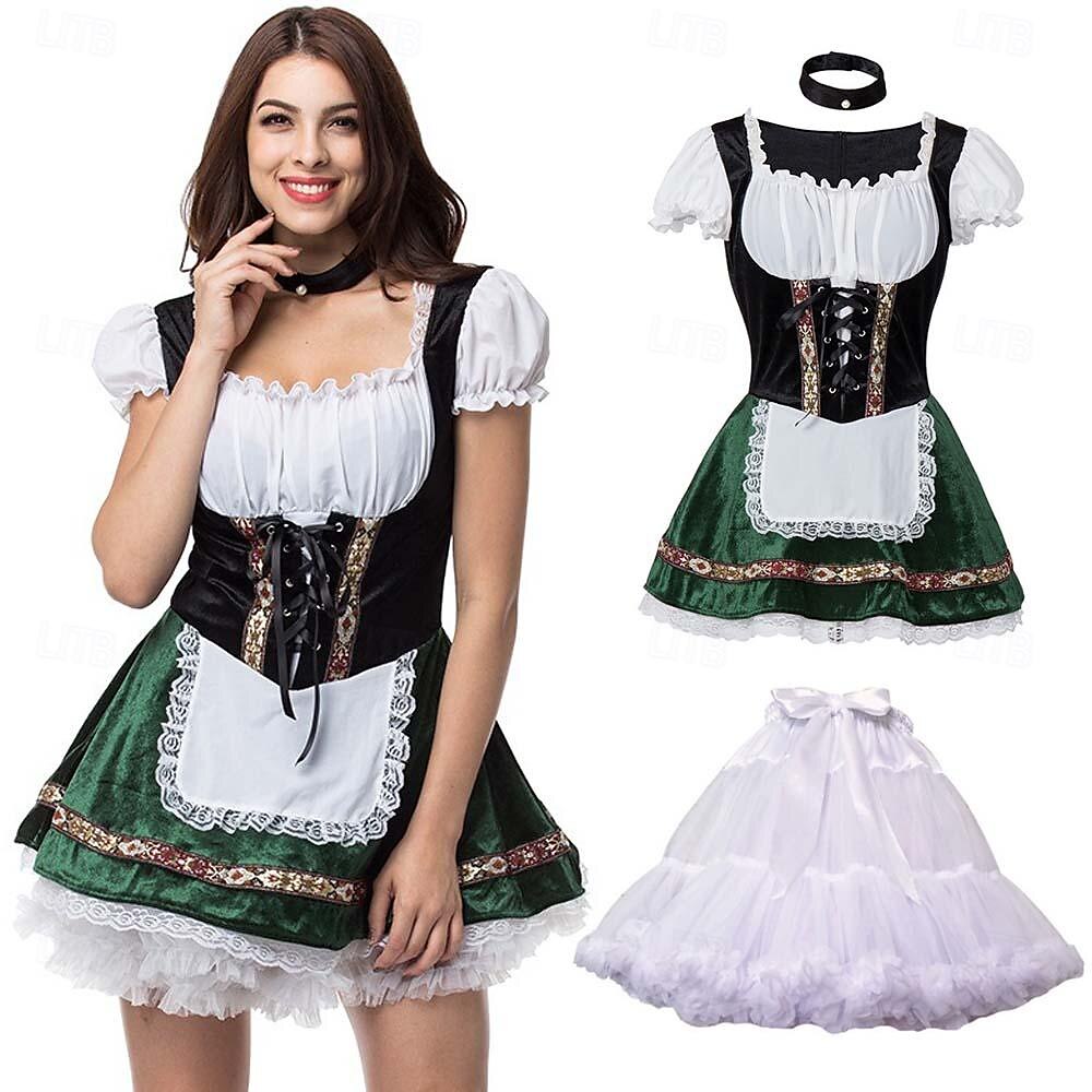 Carnival Oktoberfest Beer Outfits Petticoat Hoop Skirt Tutu Maid German Munich Wiesn Women's Traditional Style Cloth Dress Apron 2025 - $50.89 –P1