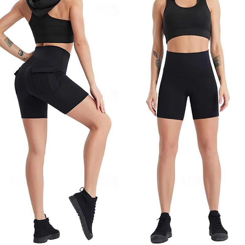 Women's Gym Shorts Yoga Shorts Workout Shorts Multiple Pockets High Waist Yoga Gym Workout Pilates Shorts Black Pink Army Green Sports Activewear Stretchy Slim 2025 - $16.49 –P17