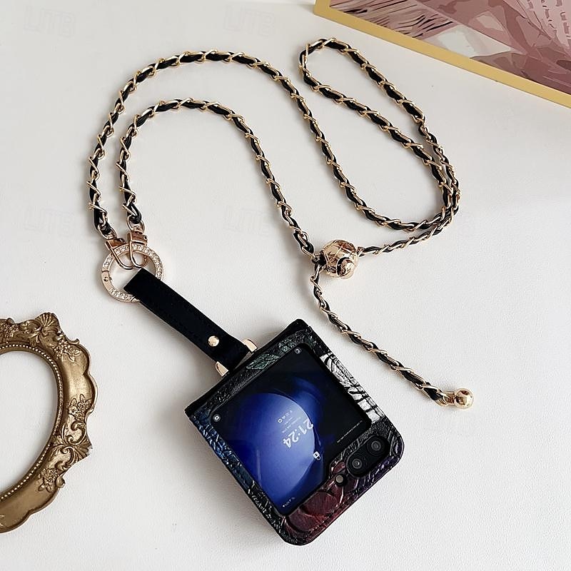 telefone Capinha Para Samsung Galaxy Z Virar 6 Z Flip 5 Z Flip 4 Z Flip 3 Capa traseira com cordão com pulseira Slot para cartão TPU Couro PU de 2025 por $22.99 –P11