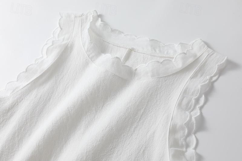 Per donna Mini Abito Abito Bianco Abito da laurea Abito in cotone e lino Vestito Estivo Casual Vacanza Quotidiano Data Vestibilità regolare Senza Maniche Girocollo Nero Bianco Rosa Blu Estate del 2025 a $14.99 –P3