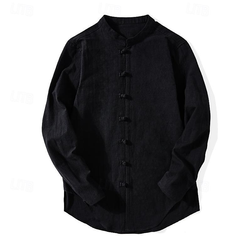 Per uomo Camicia Camicia di lino Camicia con colletto cinese Camicia con colletto alla coreana Camicia casual Camicia con Bottoni Semplice Vacanza Camicia hawaiana Nero Bianco Verde chiaro Rosa del 2025 a $27.99 –P5