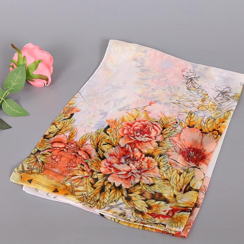 Women's Rectangle Scarf Street Daily Date Grey Yellow Scarf Floral 2025 - $7.49 –P9