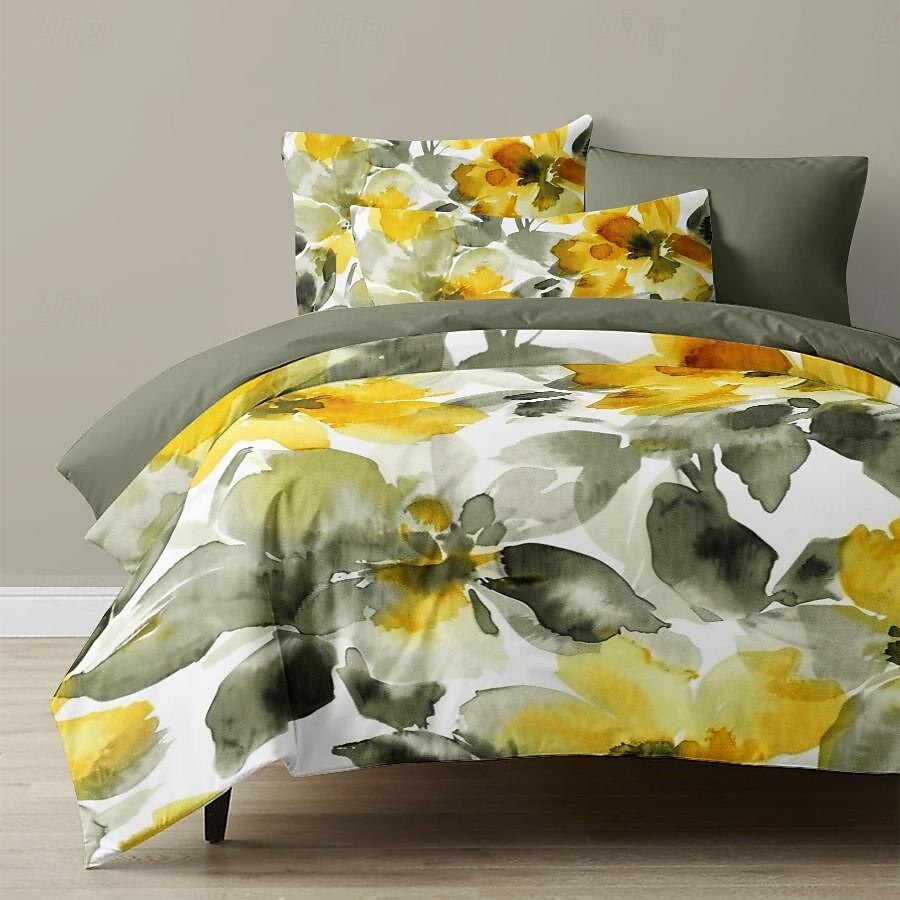 Yellow Floral 3-Piece Duvet Set for Summer Soft Skin Friendly Long Lasting 1 Duvet Cover 2 Pillowcases 2025 - $30.99 –P8
