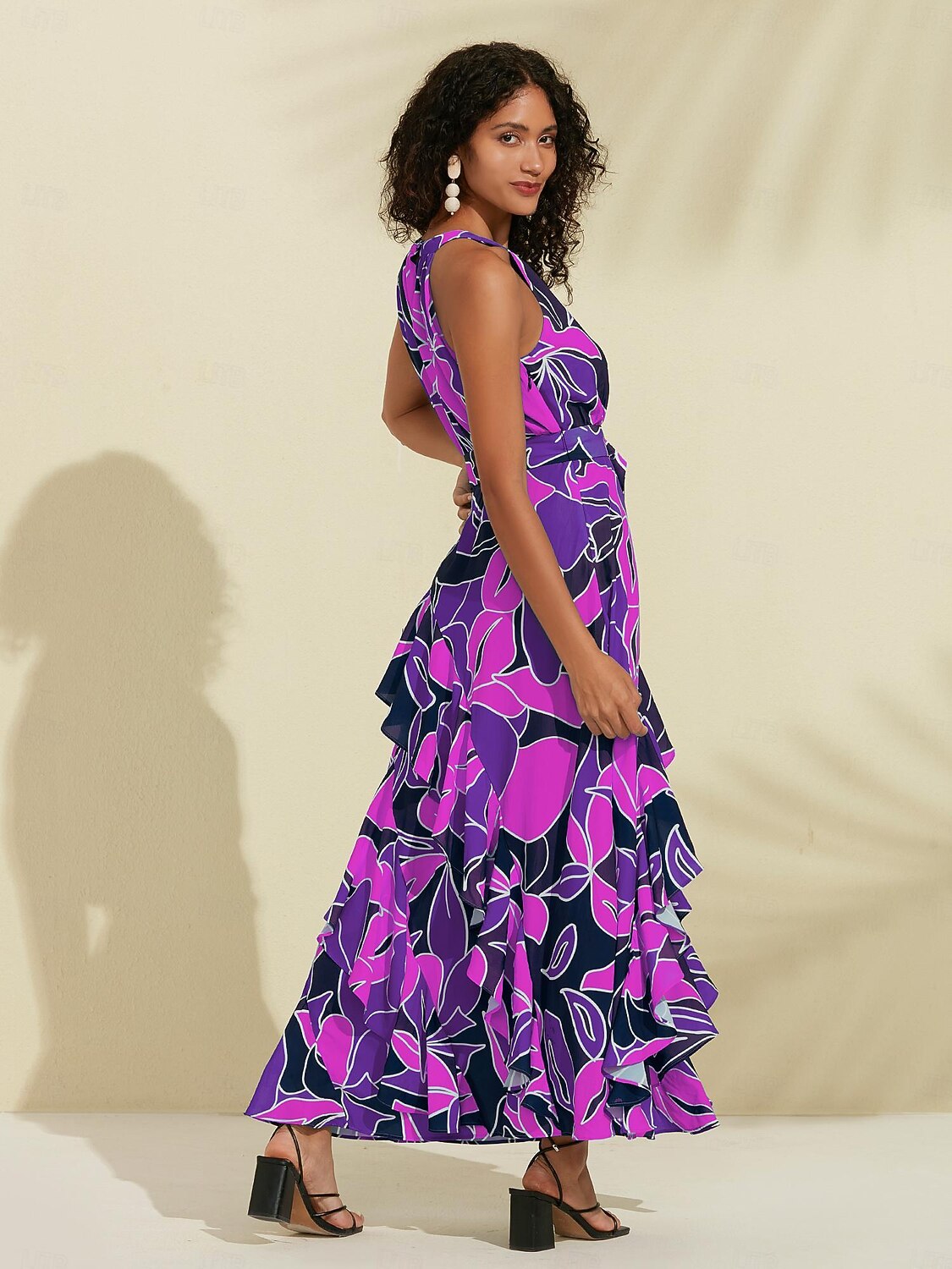 Per donna Vestito in Chiffon Abito maxi Blu Viola Senza Maniche Floreale Volant Stampa Primavera & Estate Il giro Abito a Fantasia XS S M del 2025 a $86.99 –P8
