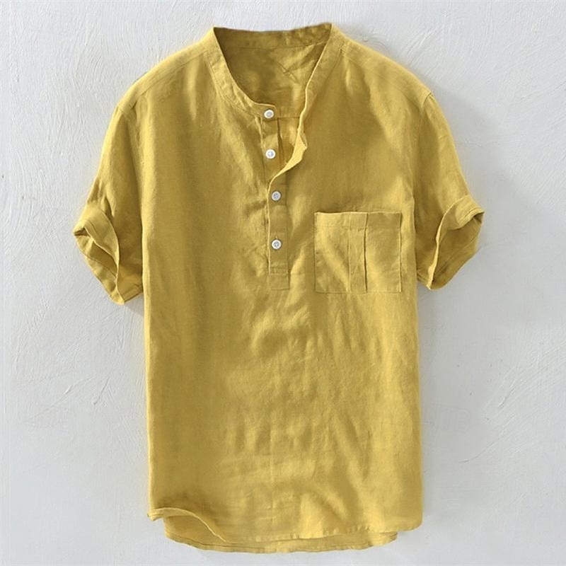 Hombre Camisa Camisa de cuello chino Camisa de cuello mandarín Camisa de manga corta Camisa casual Plano Vacaciones Calle Blanco Amarillo Azul cielo Verde Trébol Manga Corta Cuello alto Verano Ropa 2025 - $19.49 –P12