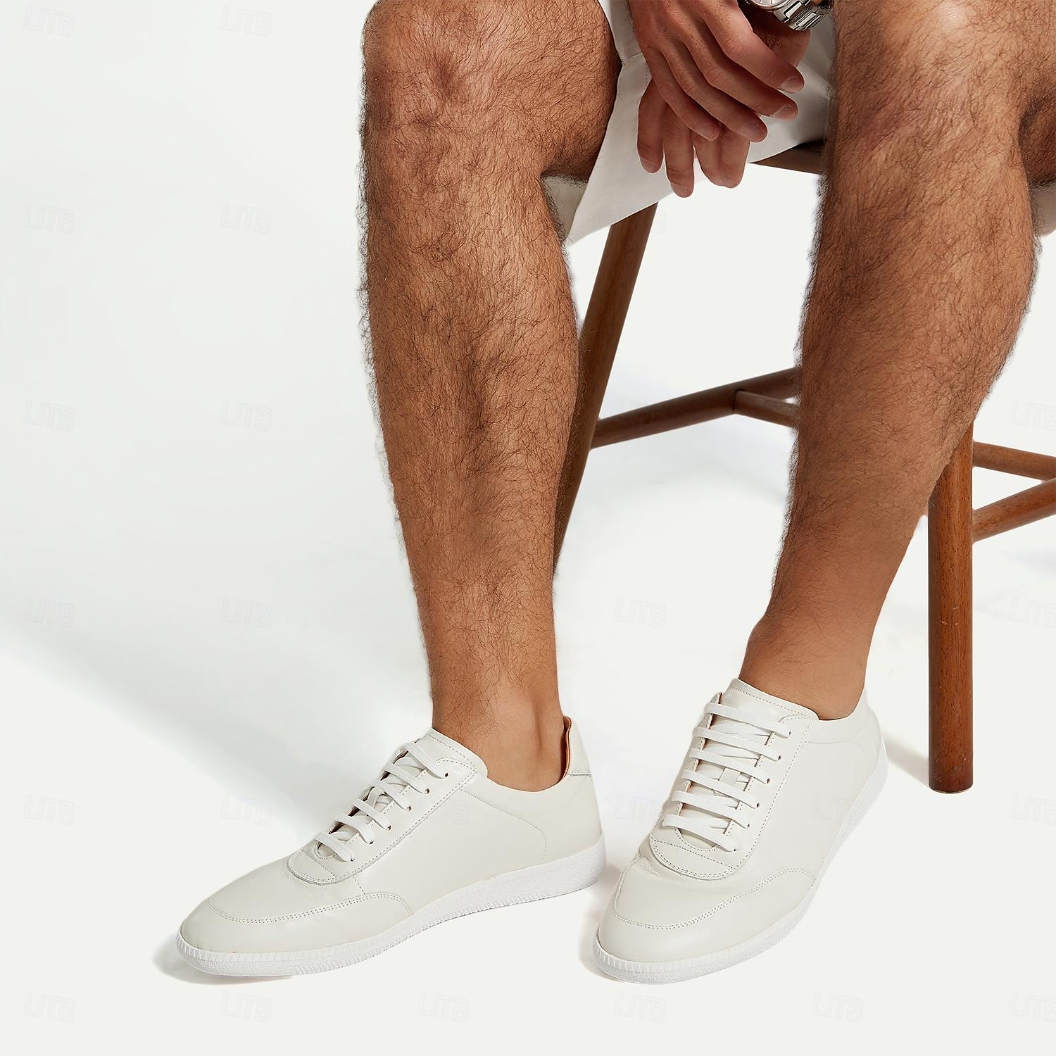Herren Turnschuhe Weiße Schuhe Premium-Leder Komfortabel Rutschfest Schnürsenkel Weiß 2025 - $99.99 –P5