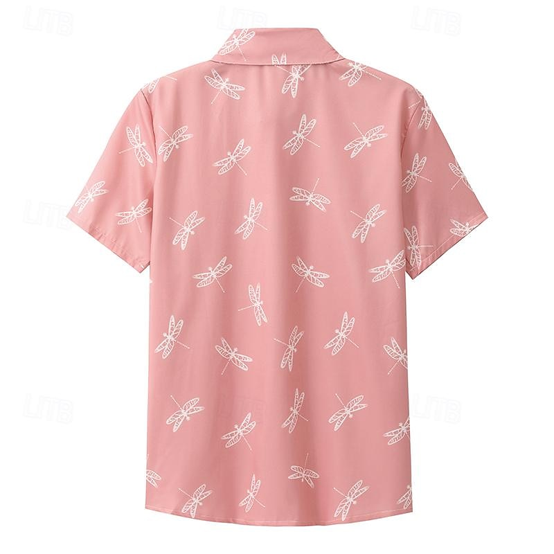 dames casual overhemd korte mouw libellenprint reverskraag knoopsluiting stoffig roze relaxte pasvorm lente zomer mode top dagelijks gebruik maten s-xl 2025 - $26.99 –P2