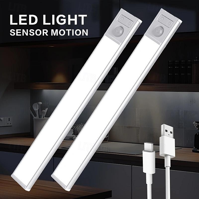 2 stuks led bewegingssensorlicht, usb oplaadbaar onder kastverlichting draadloos, magnetisch voor keuken, kast en trap - instelbare kleurtemperatuur en helderheid 2025 - $21.99 –P1