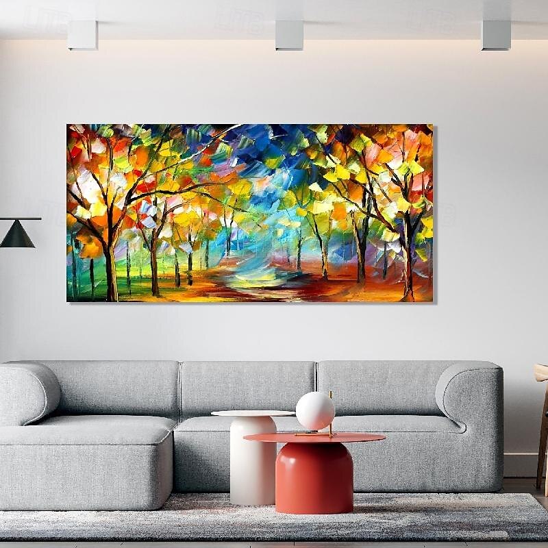 Baum-Ölgemälde, handgefertigte Wandkunst, farbenfrohes Waldgemälde, Leinwand, bunte Bäume, Waldleinwand, farbenfrohe Dschungelleinwand, riesiges Leinwand-Ölgemälde, Wohndekor, Herbst-Leinwandgemälde 2025 - $75.99 –P2