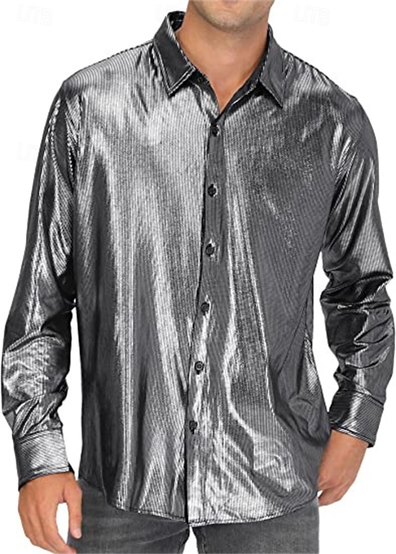 Metallisch 1980er Glänzendes Latex-Patent Hemd Disco Kostüm Herren Karnevalskostüm Halloween Karneval Alltagskleidung Pride Parade Pride-Monat Erwachsene Hemd 2025 - $24.99 –P10