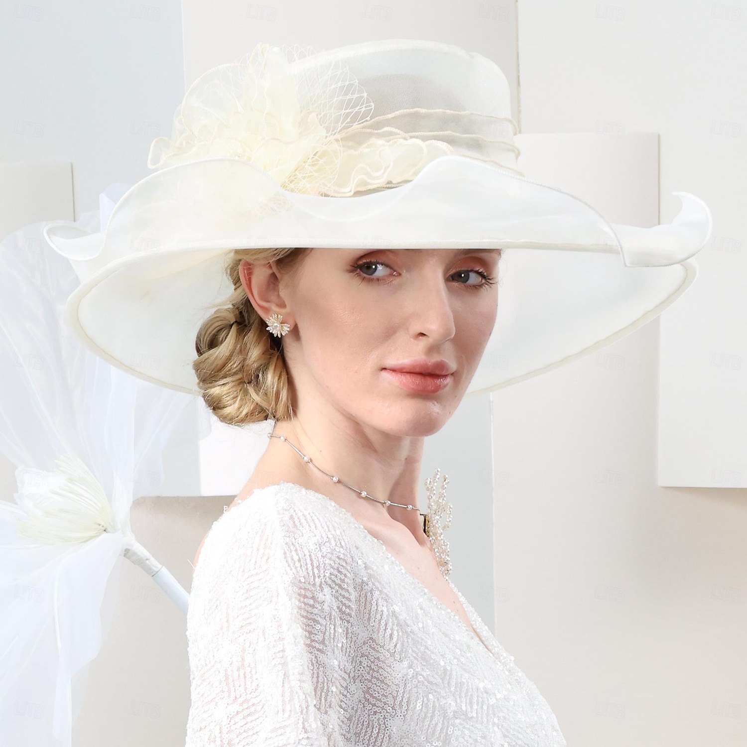 hattar organza hink hatt solhatt bröllop tefest elegant bröllop med spets sida huvudbonader huvudbonader 2026 - $51.99 –P2