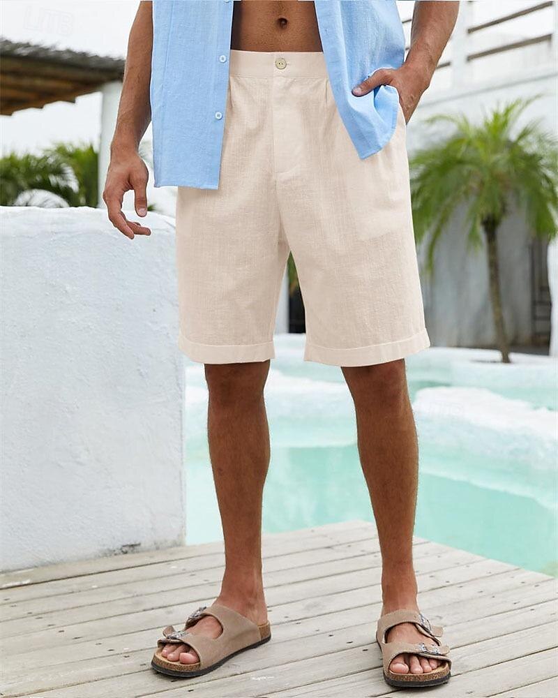 Per uomo Pantaloncini Pantaloncini di lino Pantaloncini estivi Pantaloncini da spiaggia Abbottonare Tasche Liscio Comfort Traspirante Breve Da mare Per eventi Spiaggia Hawaiano Boho Nero Bianco del 2025 a €16.99 –P14