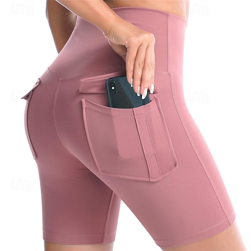 Women's Gym Shorts Yoga Shorts Workout Shorts Multiple Pockets High Waist Yoga Gym Workout Pilates Shorts Black Pink Army Green Sports Activewear Stretchy Slim 2025 - $16.49 –P10