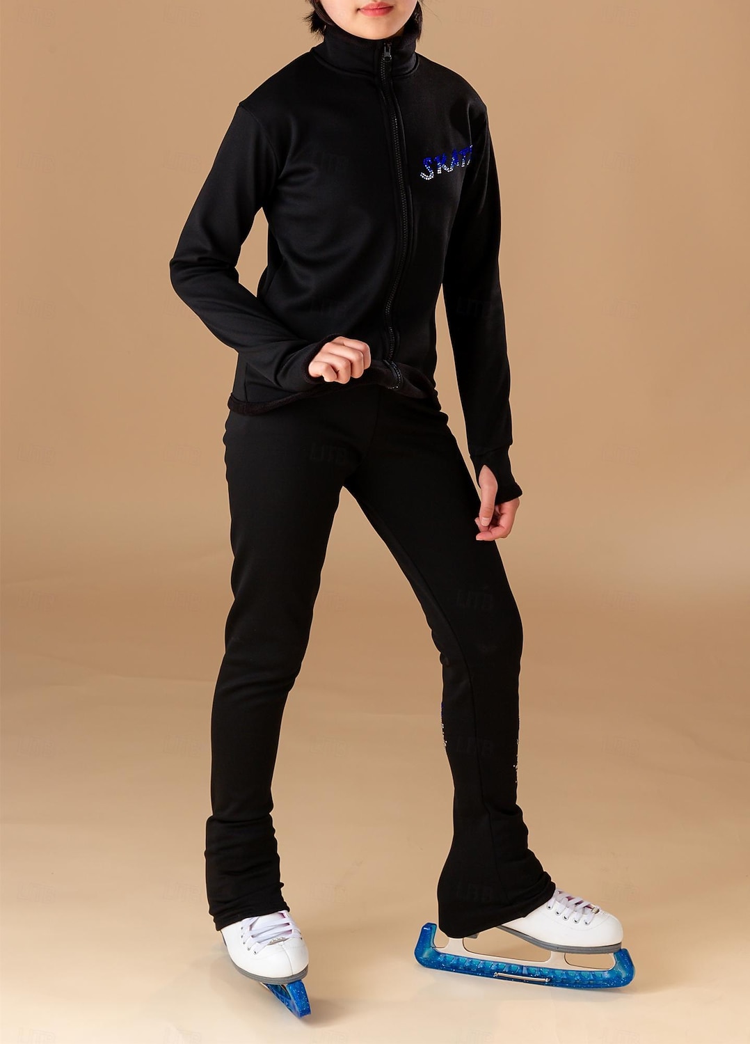 Figure Skating Fleece Jacket Figure Skating Pants Figure Skating Jacket with Pants Women's Girls' Ice Skating Jacket Tights Outfits Black Dusty Rose Light Purple Patchwork Thumbhole Spandex Stretchy 2026 - $182.99 –P2