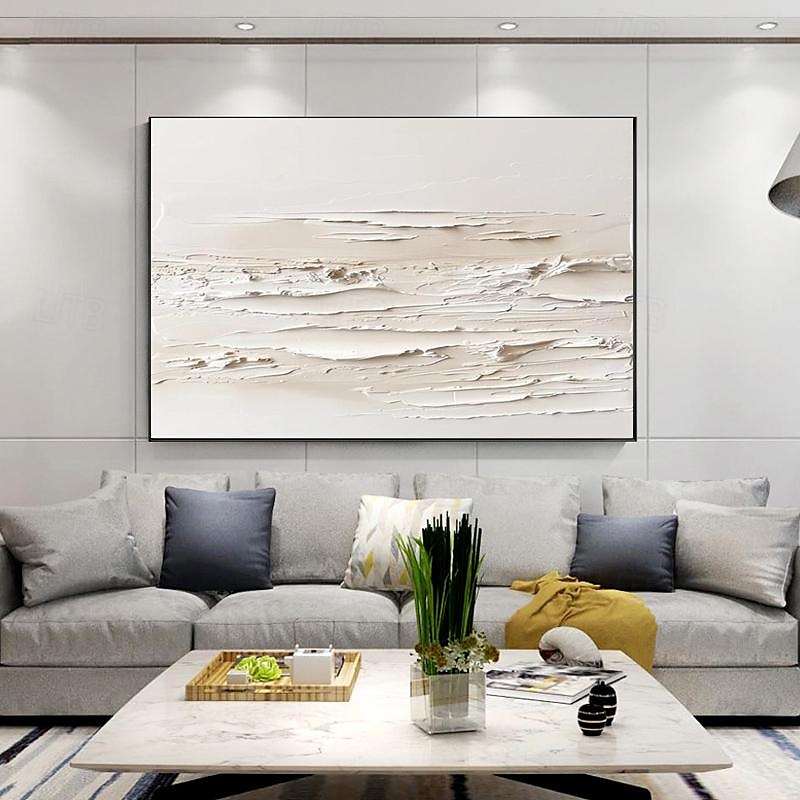 3D gerahmte handgemalte strukturierte Wandkunst weißes minimalistisches Gemälde auf Leinwand Wabisabi trendige Wohnkultur Wohnzimmer Wandkunst modernes Gemälde fertig zum Aufhängen 2025 - $131.99 –P7