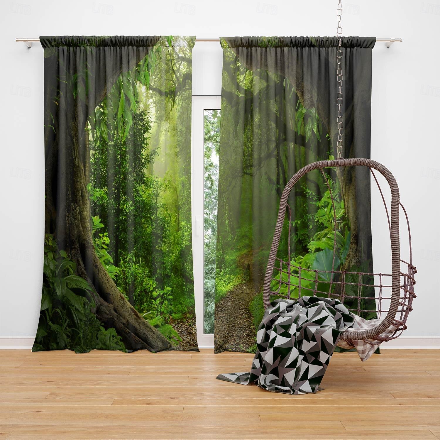 Produktbild von YUANZU Regenwald Vorhänge Tropischer Wald Pflanze Ösen Gardinen Mit Blickdichte Thermo Vorhang Kälteschutz Blackout Curtain Wohnzimmer Schlafzimmer Verdunkelung Fenster, 2 Stück, H 213 X B 132 Cm