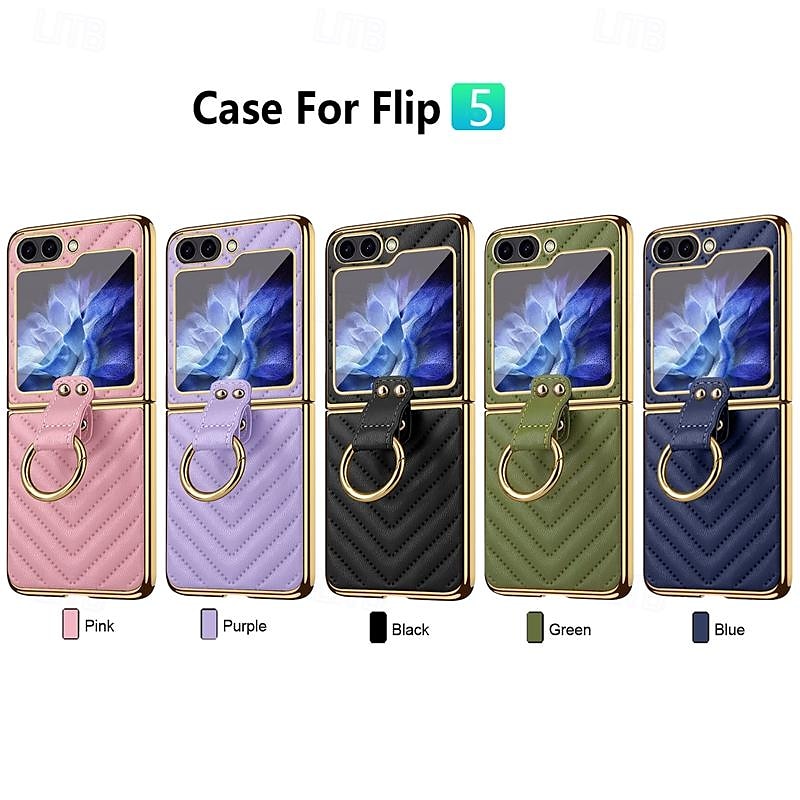 телефон Кейс для Назначение SSamsung Galaxy Z Flip 5 Z Flip 4 Z Flip 3 Кейс на заднюю панель и протектор экрана Кольцо Пряжка Защита от удара Ретро ТПУ Металл Кожа PU 2025 - $27.99 –P12
