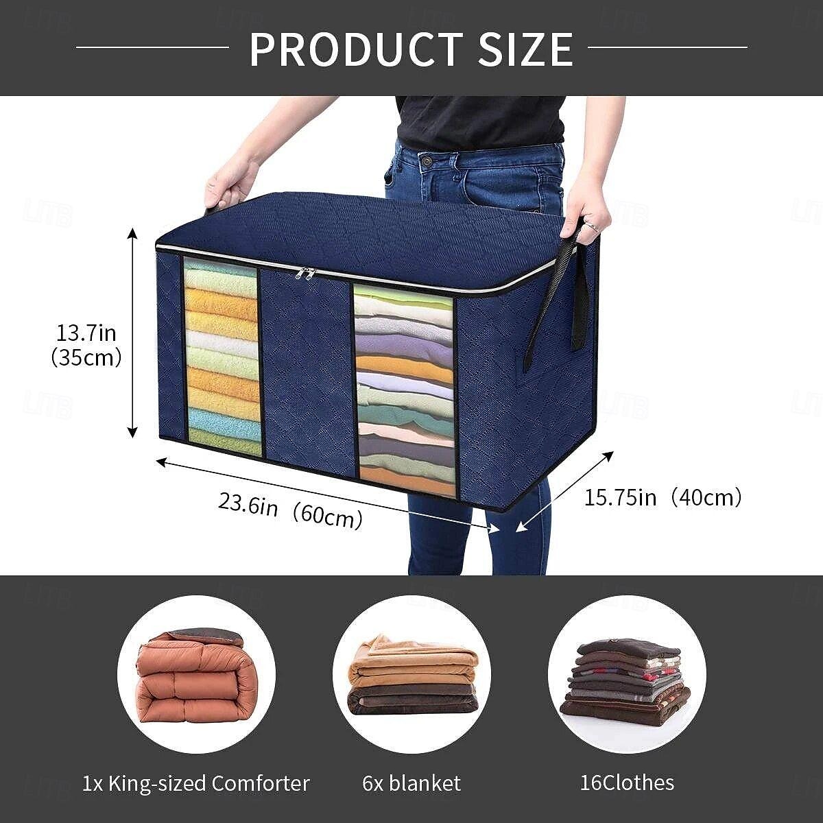 3 Pack, 90L Large Capacity Clothes Storage Bag Organizer with Reinforced Handle Thick Fabric for Comforters, Blankets, Bedding, Foldable with Sturdy Zipper, Clear Window 2025 - $11.99 –P1