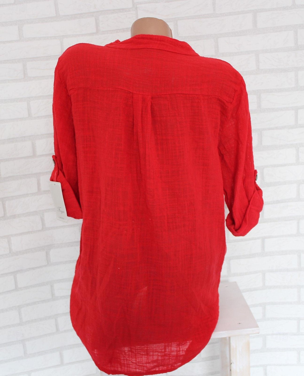 Women's Shirt Cotton Linen Shirts Button Up Blouse Plain Fashion V Neck Street Daily Buttons Pocket White Red Blue Beige Summer 2025 - $26.99 –P4