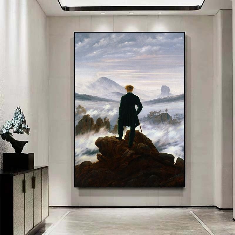 Ölgemälde Caspar David Friedrich, handgemalter Wanderer über dem Nebelmeer, Ölgemälde von Caspar David Friedrich, Gemälde auf Leinwand, große Wandkunst, Raumdekoration, Bürodekoration, Geschenk für 2025 - $302.29 –P5