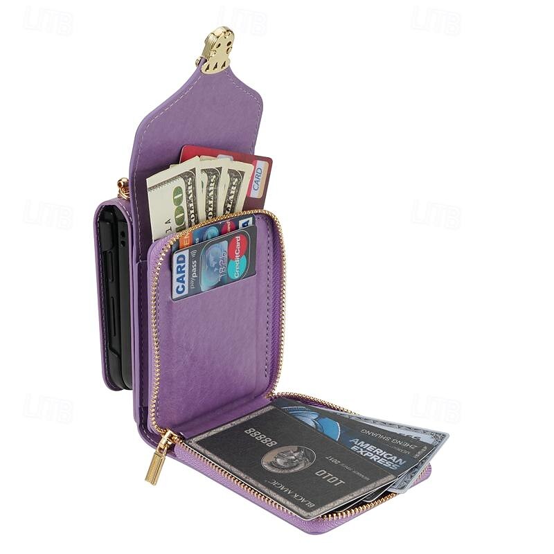 telefone Capinha Para Samsung Galaxy Z Virar 6 Z Flip 5 Z Flip 4 Z Flip 3 Capa traseira Capa articulada Zíper com cordão Slot para cartão Retro PC Couro PU de 2025 por $24.99 –P11
