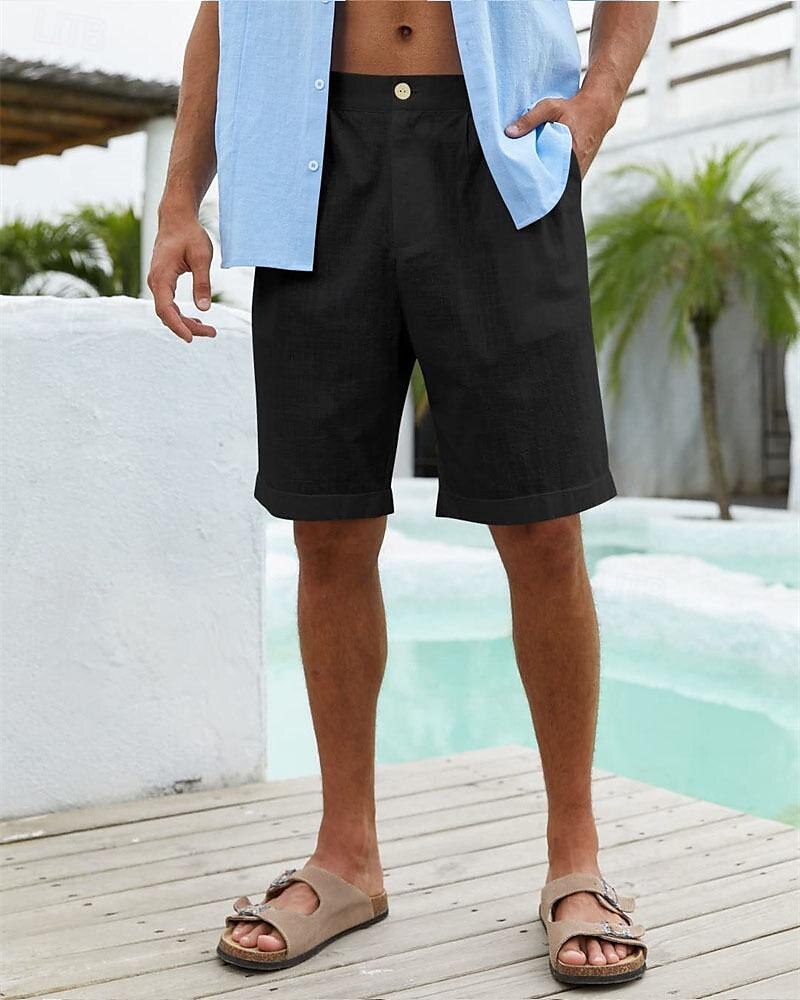 Per uomo Pantaloncini Pantaloncini di lino Pantaloncini estivi Pantaloncini da spiaggia Abbottonare Tasche Liscio Comfort Traspirante Breve Da mare Per eventi Spiaggia Hawaiano Boho Nero Bianco del 2025 a €16.99 –P8