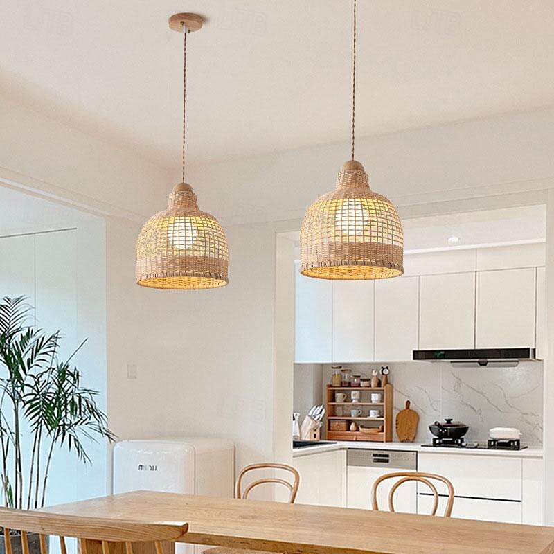 LED Pendant Light 3-Color Light 70/100cm 1/2/3-Light Bamboo Rattan Mini E27 Semi-Recessed Adjustable Wire Ceiling Pendant Light for Bedside Table Balcony Dining Room Decorative Lighting 85-265V 2025 - $185.99 –P4