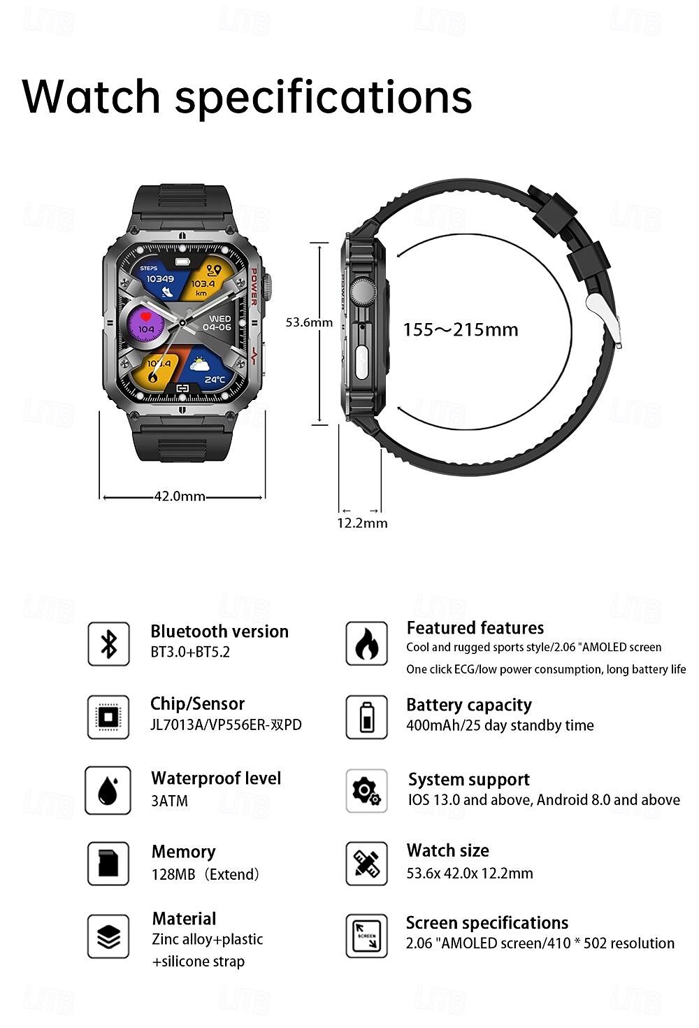 696 LW10 Smart Watch 2.6 inch Smart Band Fitness Bracelet Bluetooth ECG+PPG Pedometer Call Reminder Compatible with Android iOS Men Hands-Free Calls Message Reminder IP 67 42mm Watch Case 2025 - $71.99 –P19