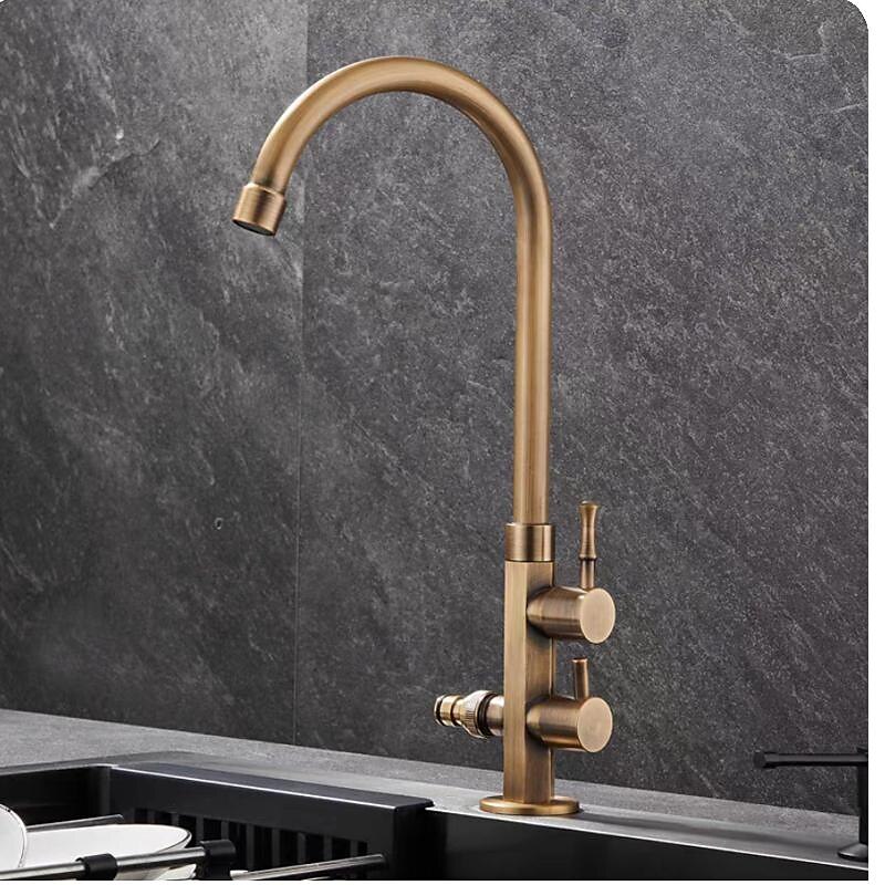 Vaskekran for baderom - Klassisk Antikk Messing Montere Utsiden Enkelt Håndtak Et HullBath Taps 2025 - $113.99 –P8