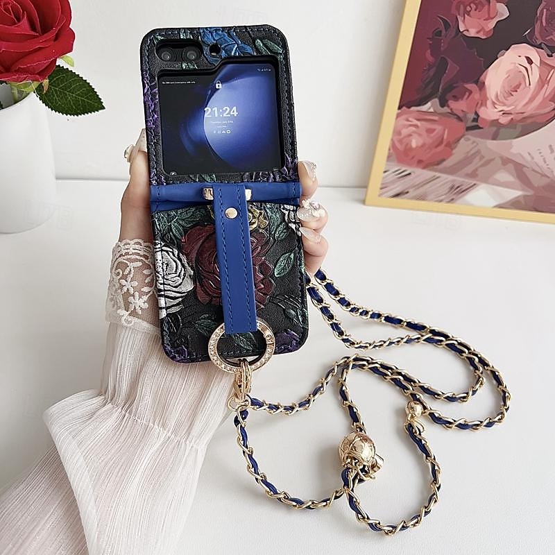 telefone Capinha Para Samsung Galaxy Z Virar 6 Z Flip 5 Z Flip 4 Z Flip 3 Capa traseira com cordão com pulseira Slot para cartão TPU Couro PU de 2025 por $22.99 –P6