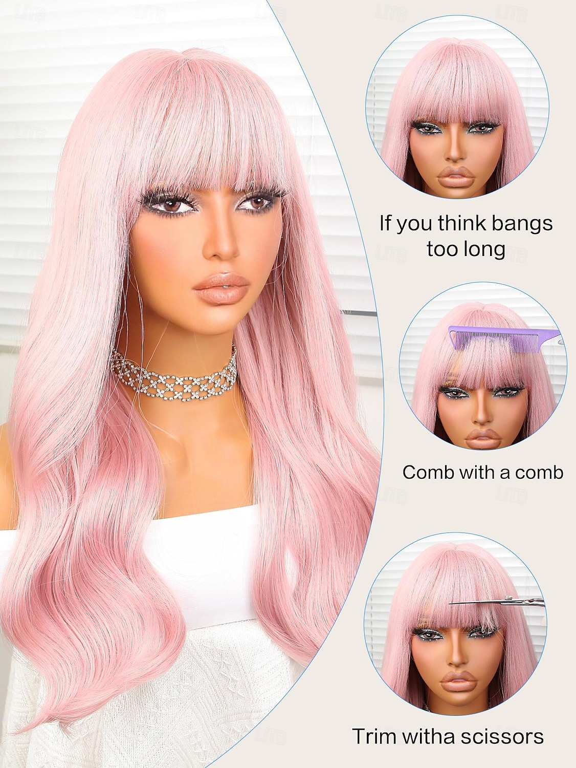 Synthetic Wig Deep Wave Neat Bang Wig 22 inch Pink+Red Synthetic Hair 22 inch Women Pink 2025 - $23.99 –P7
