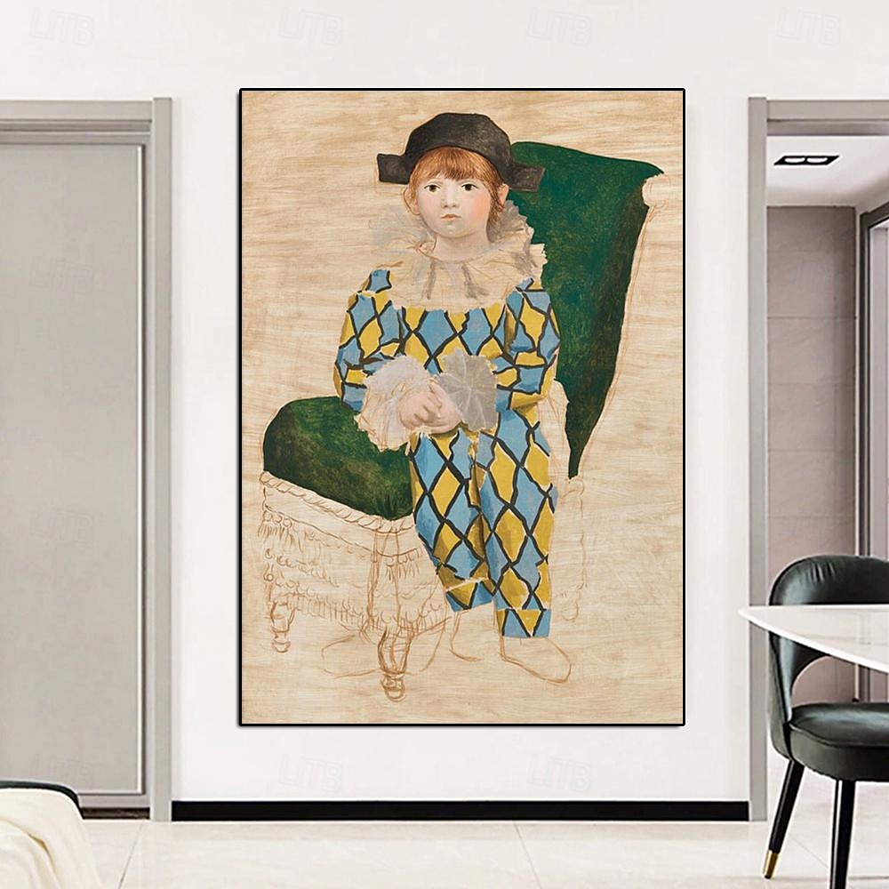 dipinto a olio fatto a mano di pablo picasso dipinto a mano verticale astratto persone classico moderno cornice di pablo picasso paul vestito da arlecchino pittura a olio del 1924 del 2025 a $178.99 –P1