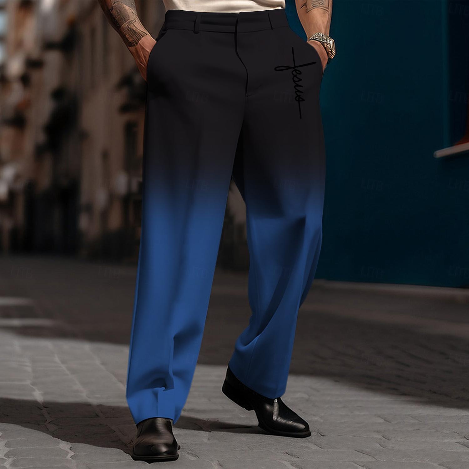 Herren Farbverlauf Anzughosen Mittlere Taillenlinie Business-Casual Hochzeit Alltagskleidung Tasche Hose mit geradem Bein Sommer Frühling Herbst Schwarz Blau Dunkelblau 2025 - $29.99 –P1
