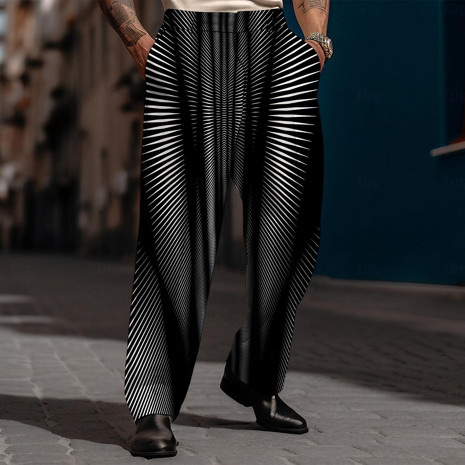 Men's Geometric Dress Pants Mid Waist Business Casual Wedding Dailywear Pocket Straight Leg Trousers Summer Spring Fall 3D Print Black Wine Blue 2025 - $35.99 –P1