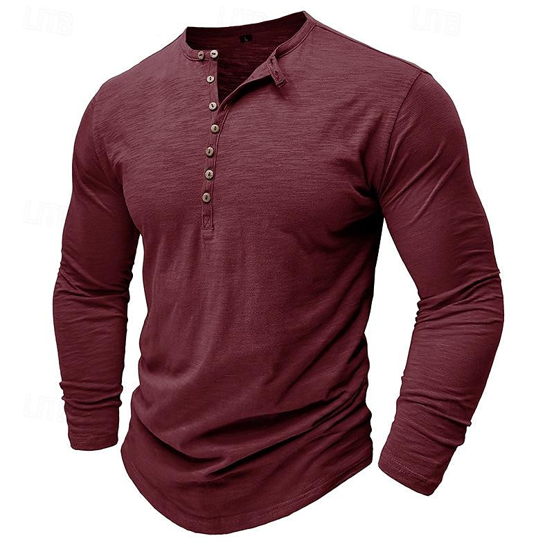 100% Cotton Men's Henley Shirt Tee Top Long Sleeve Shirt Long Sleeve Solid Color Fashion Daily Buttons Henley Outdoor Casual Summer Dark Brown Dark Grey Black Henley T-Shirt 2025 - $22.99 –P8