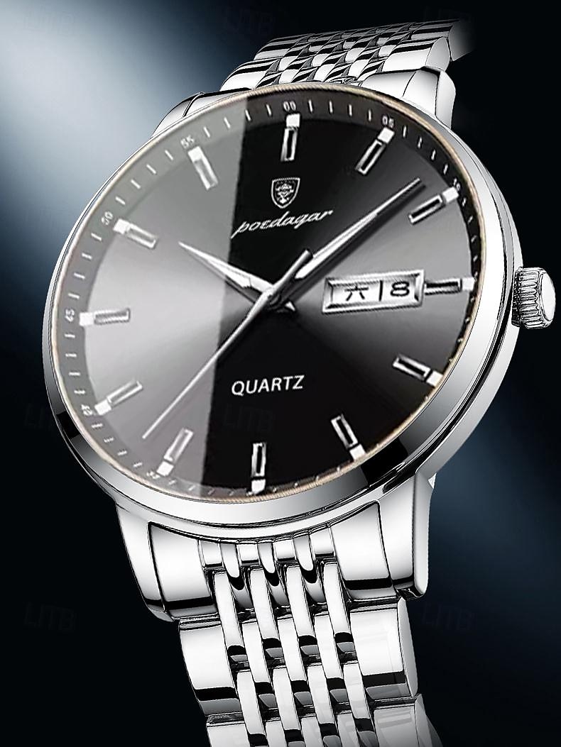 POEDAGAR Men Quartz Watch Minimalist Large Dial Fashion Business Luminous Calendar Date Week Waterproof Steel Watch 2025 - $21.99 –P1