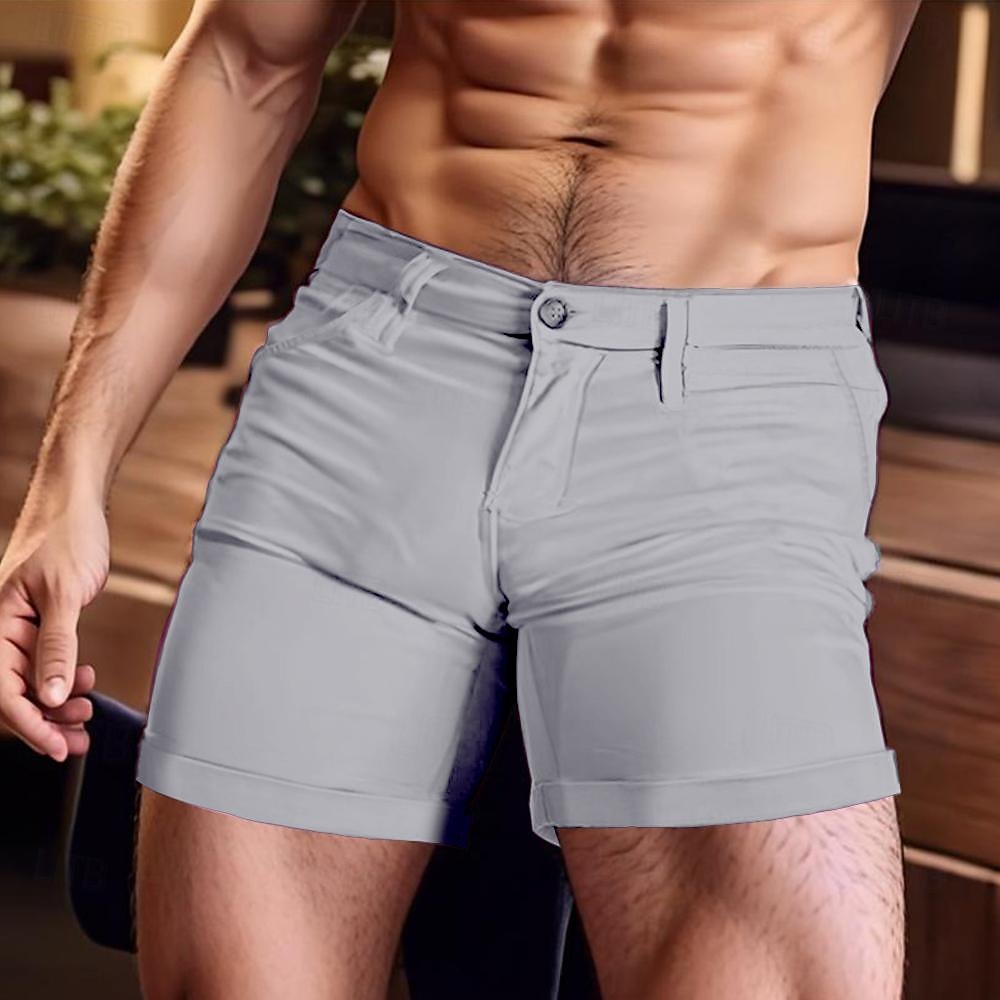 Men's Shorts Summer Shorts Work Shorts Casual Shorts Buttons Pocket Plain Comfort Short Holiday Beach Weekend Fashion Casual White Yellow 2025 - $21.99 –P12